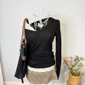 NWT vintage y2k black tight long sleeve Henley waffle knit grunge v neck top